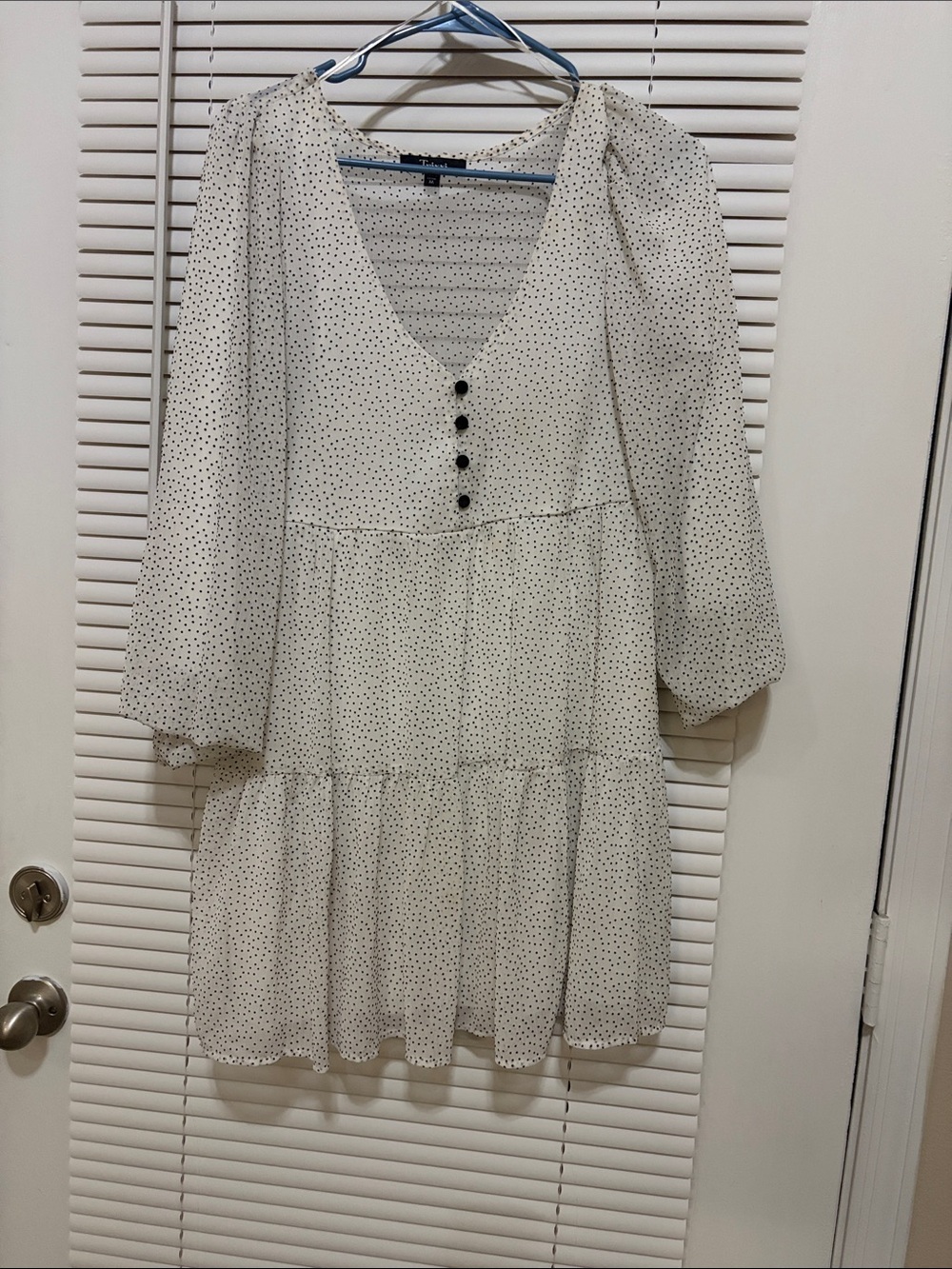 Trixxi White Polka Dot Long Sleeve Tiered Mini Dress